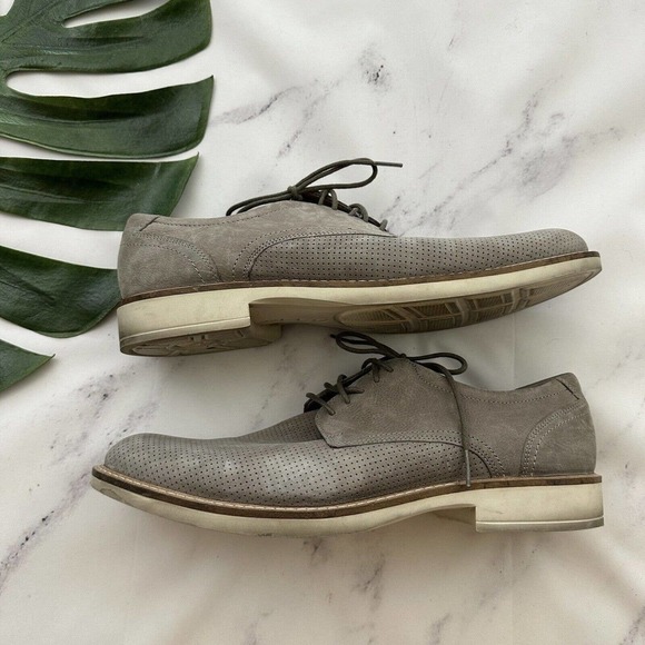 Ecco Mens Oxford Derby Shoes Size EU 42 US 8 Light Gray Suede Leather Lace Up